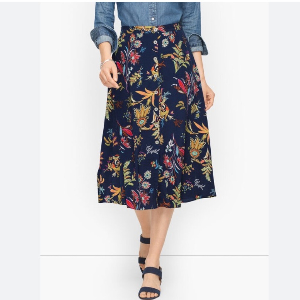 Talbots Blue and Orange A-Line Midi Skirt